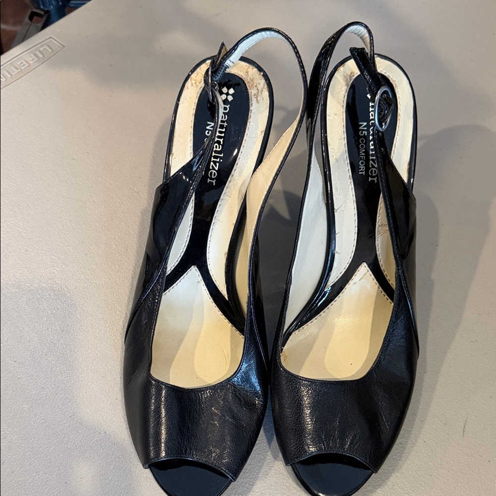 Naturalizer Black Peep-Toe Slingback Heels
